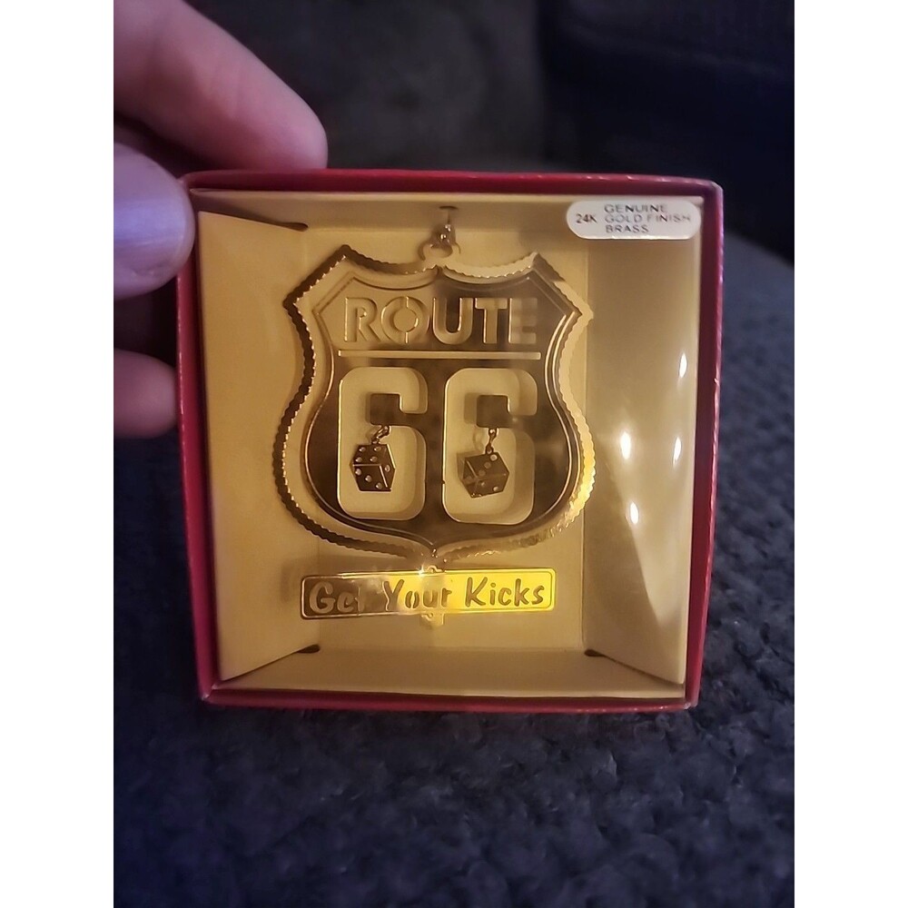 Vintage Nations Treasure Route 66 Gold 24k Finish Brass Christmas Ornament